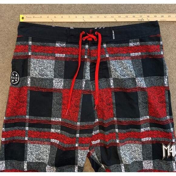 Maui and Sons Board Shorts Mens 38 Embroidered Madras Colorblock Swim Surf Beach - Picture 4 of 6